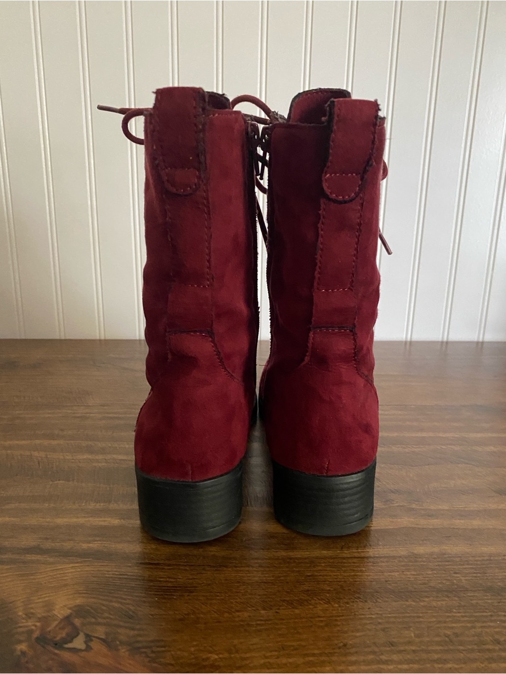 Rouge Helium - Burgundy Lace-Up Suede High Ankle Boots - size: 8 (women’s) - Picture 4 of 14